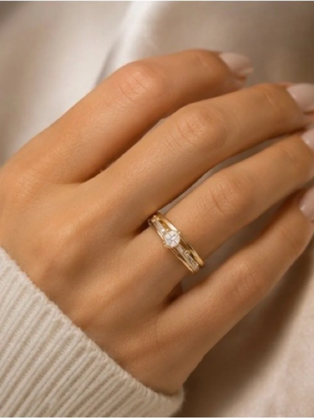 Luxury Gold Solitaire Ring with Round Cut Crystal Elegant Bridal Promise Ring